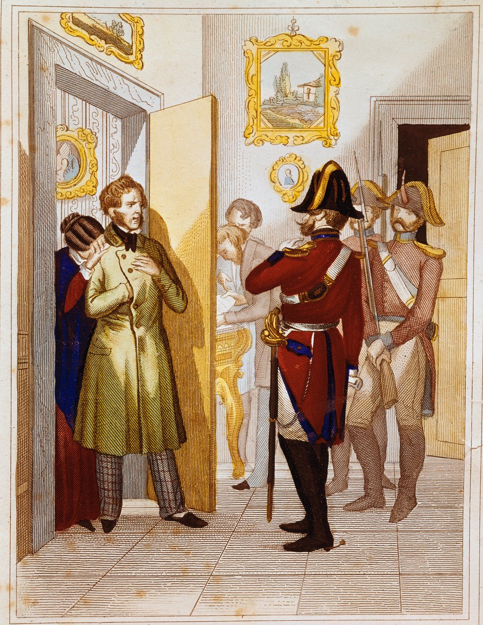 Az olasz csapatok letartóztatták a hazafi, Federico Confalonierit (1785-1846). A 19. századi Museo del Risorgimento, Róma metszete alkotó: Unknown artist