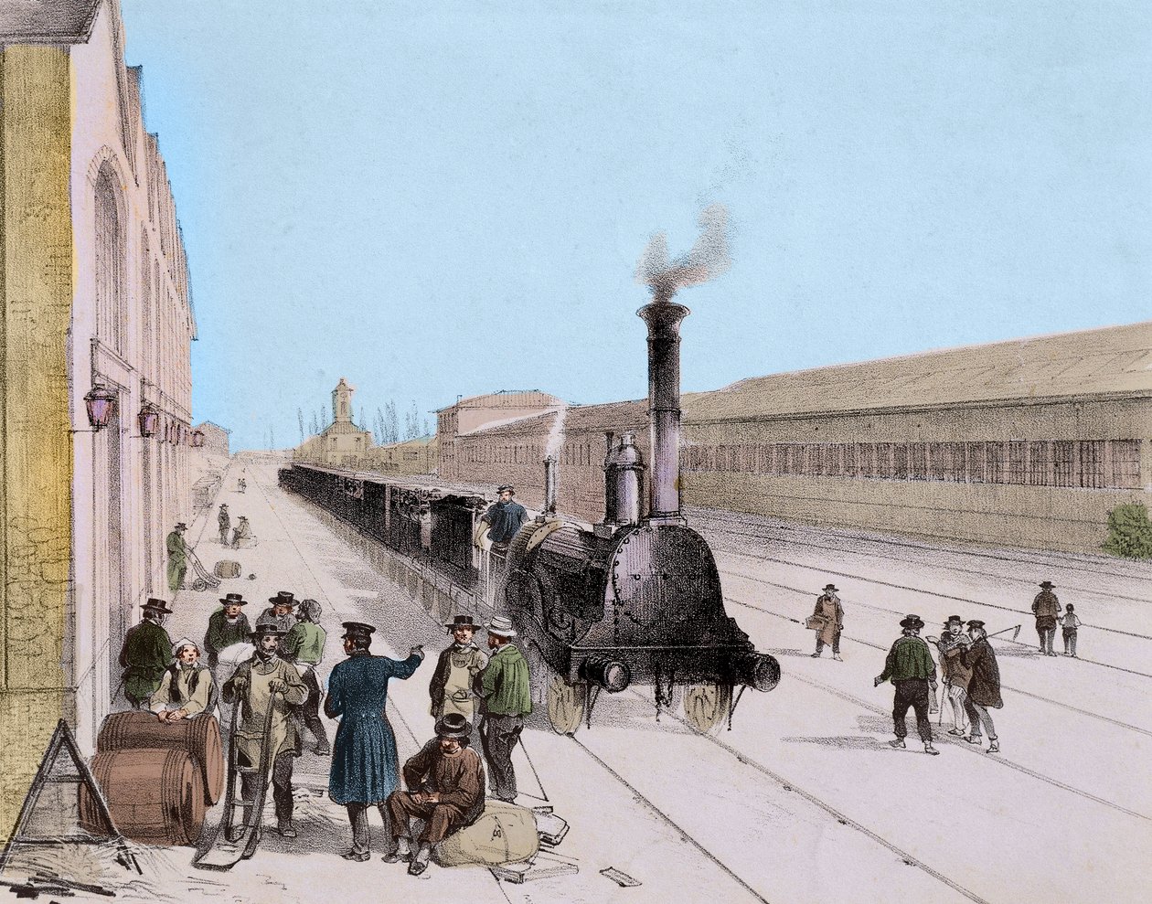A Paris Orleans Line tehervonat érkezése - Metszet a 19. századról - Privee Collection alkotó: Unknown artist