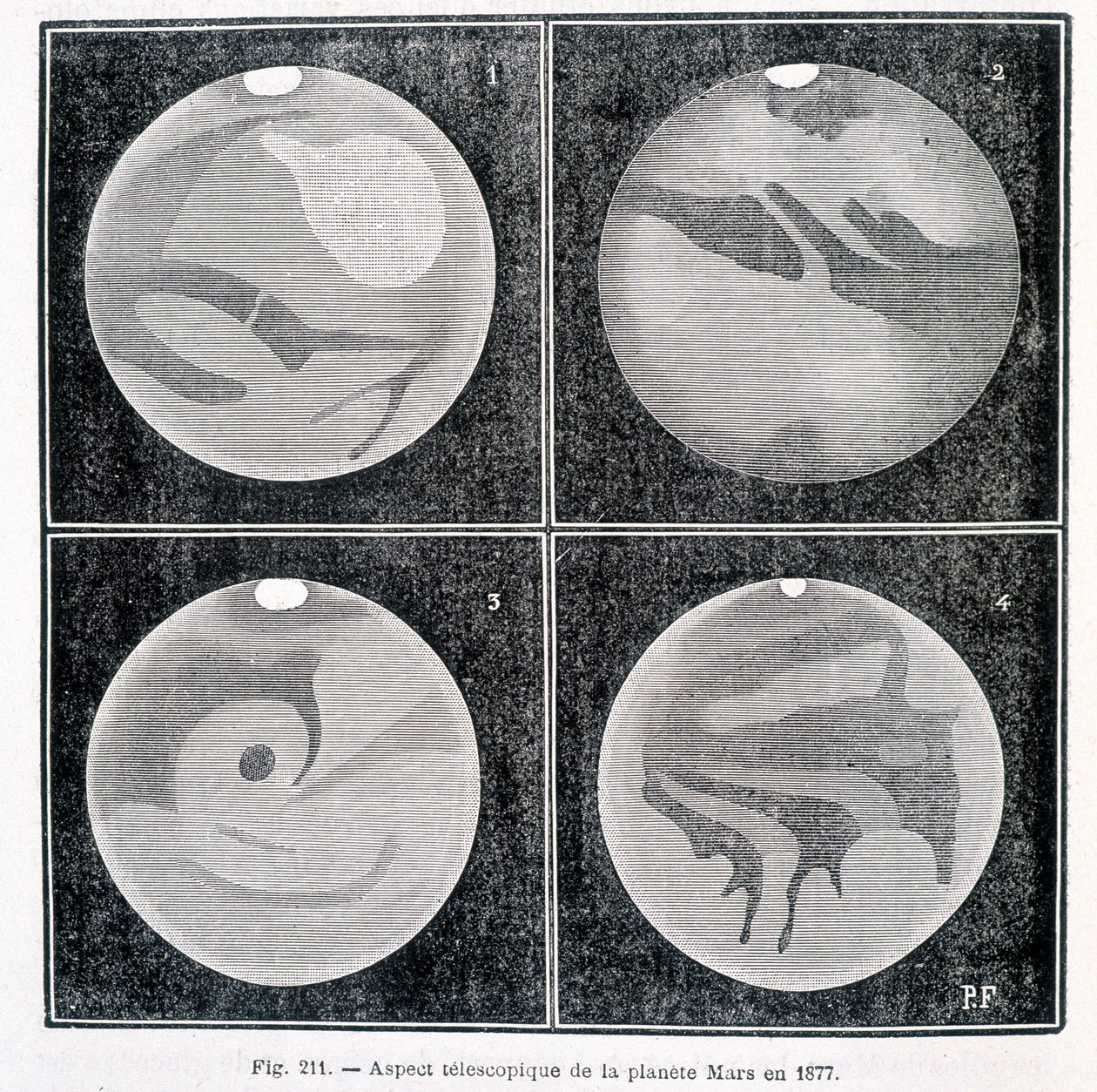 A Mars bolygó teleszkópos vonatkozásai 1877-ben – Camille Flammarion „” Popular Astronomy” című könyvében, szerk. Marpon és Flammarion alkotó: Unknown artist