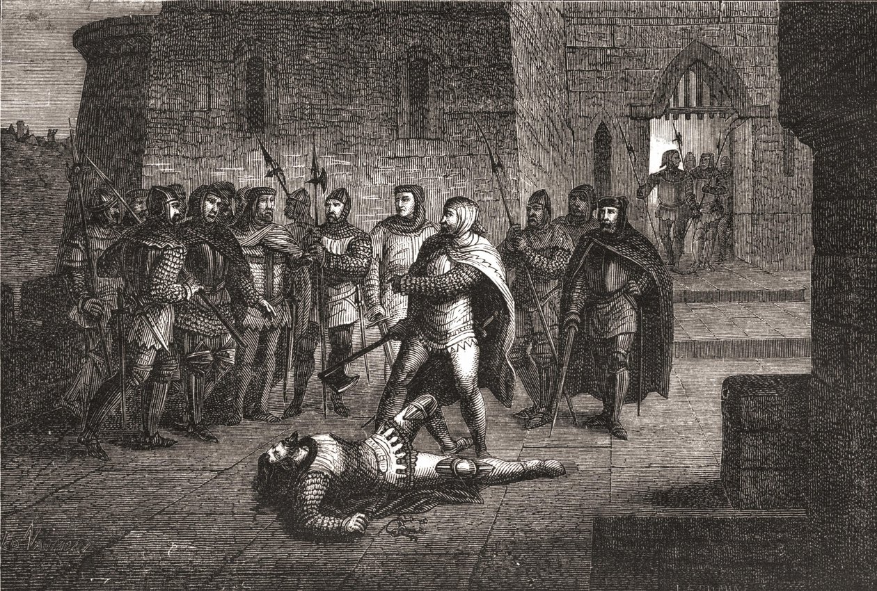 Etienne Marcel meggyilkolása 1358-ban – Henri Martin „Franciaország története” című könyvében alkotó: Unknown artist