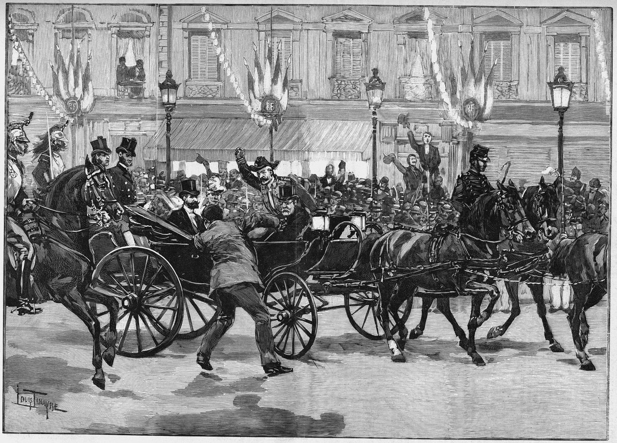 Sadi Carnot (1837-1894) köztársasági elnök meggyilkolása, az anarchista Caserio által. 1894. június 24. alkotó: Unknown artist
