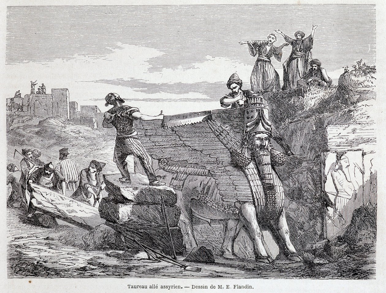 Asszír szárnyas bika Ninive helyén - „” Tour du monde”” 1. szem. 1863. alkotó: Unknown artist
