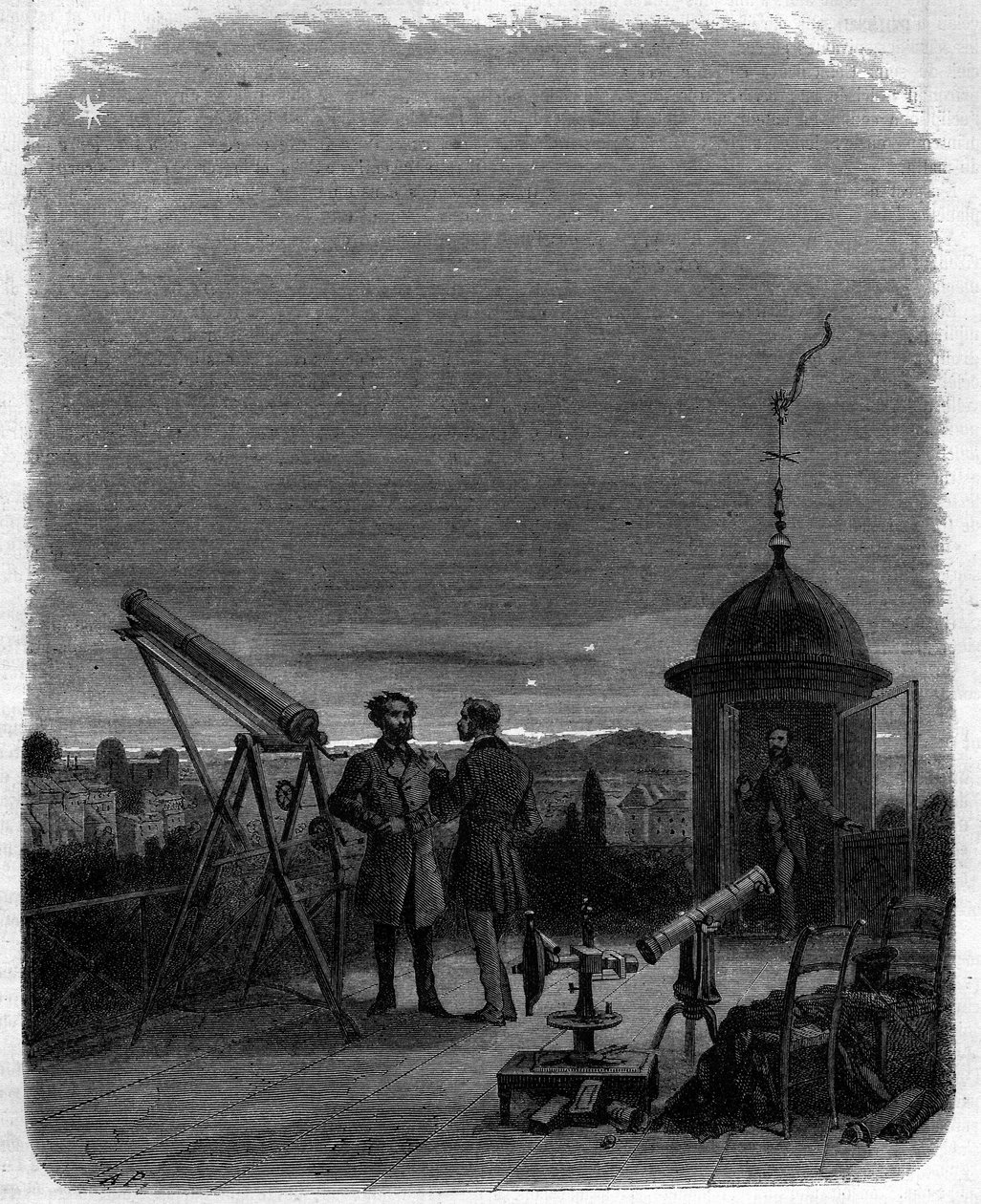 Csillagászok csillagászati szemüvegükkel megfigyelik a Merkúr bolygót Párizs egén, február 17. alkotó: Unknown artist