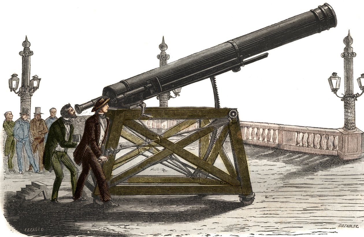 M. Queslin párizsi Place de la Concorde csillagászati kerete. Metszet 1857-ből a „Le Musee Des Sciences”-ben alkotó: Unknown artist