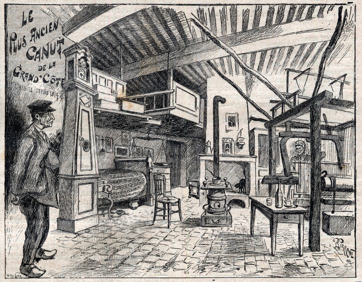 Atelier de Canut a Lyon – a Grand Cote legrégebbi kánutja 1814 óta, az 1895-ös „Le Progres illustrious”-ban. alkotó: Unknown artist