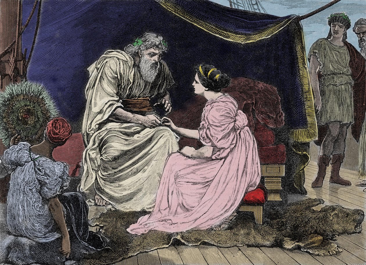 Periklész athéni államférfi (i. e. 495-429), a demokrácia híve, lányával, Marine-nel. századi metszet (19-1233) alkotó: Unknown artist
