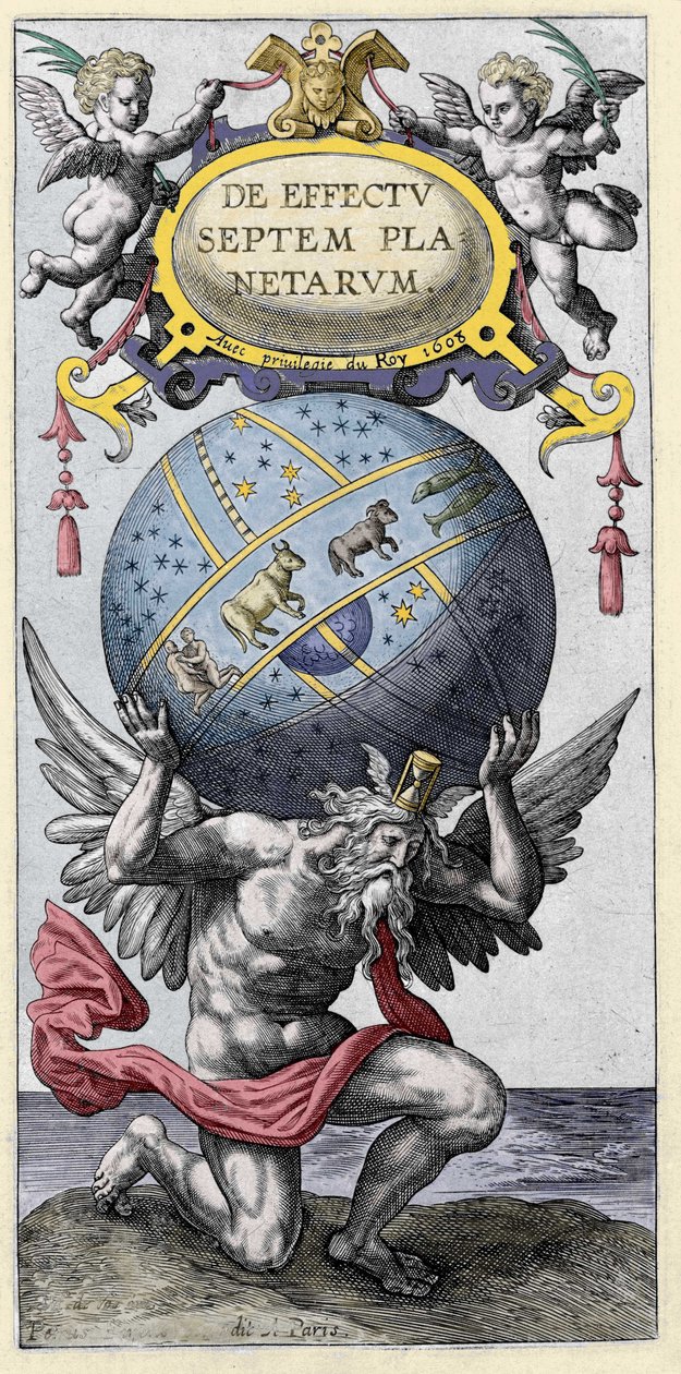 Atlasz hordozza a világot. Metszet a 17. század elejéről. alkotó: Unknown artist