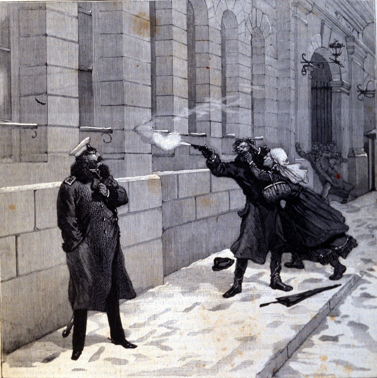 Sándor cár (1818-1881) elleni támadás Szentpéterváron 1879-ben. Metszet a XIX. alkotó: Unknown artist