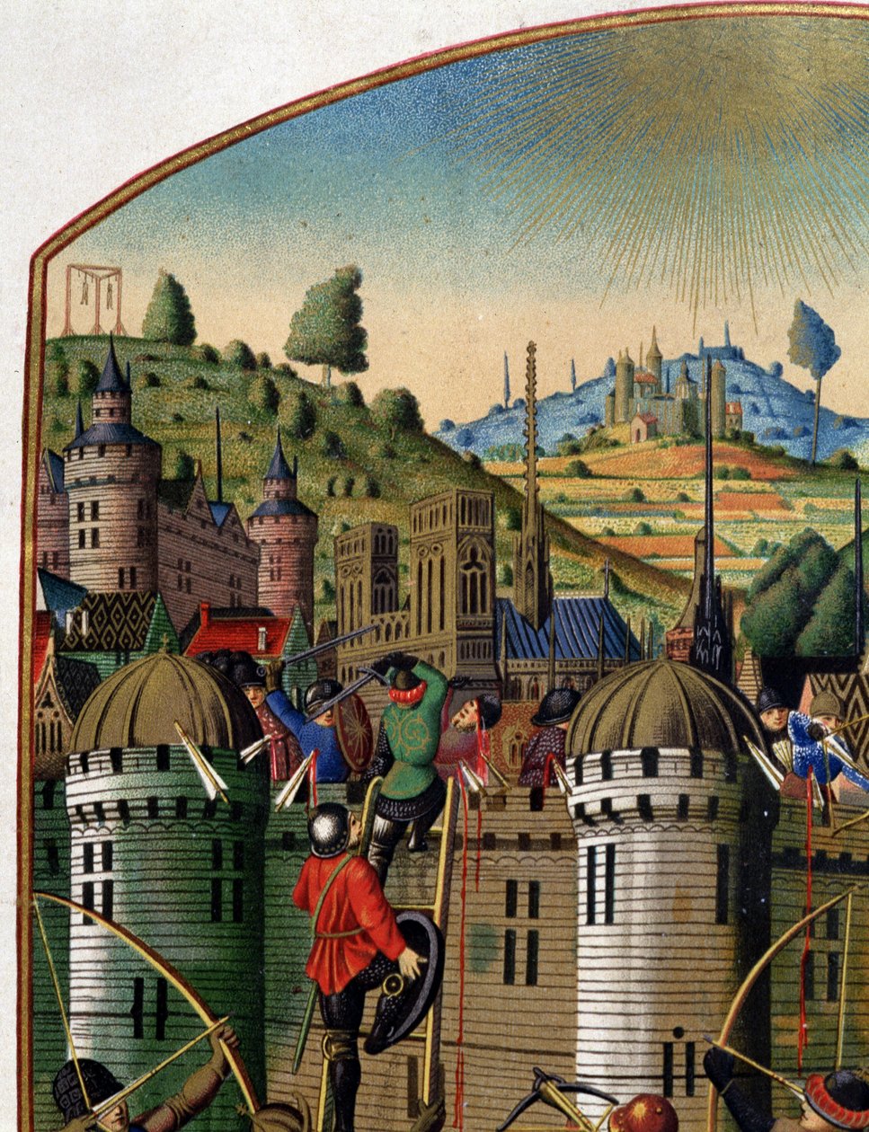Philippe Auguste kastélyának támadása, kilátással Párizsra és a Montfaucon akasztófára a 100 éves háború idején, a 15. század közepe. (14103. részlet). alkotó: Unknown artist