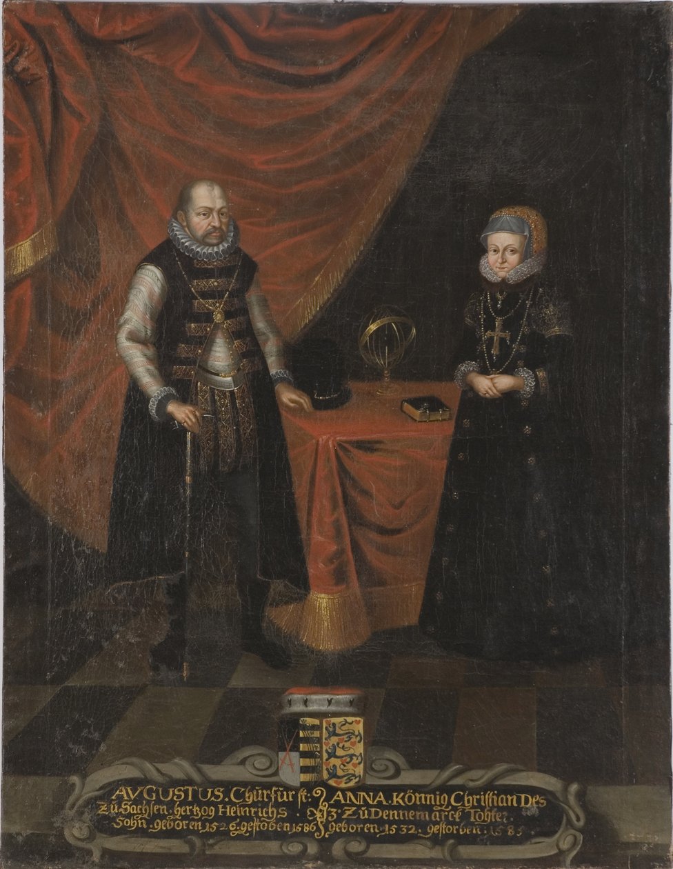 I. Auguste, electeur de Saxe et princesse Anne du Danemark – Augustus (1526-1586), Szász választófejedelem és Anne Dánia (1532-1585) portréja, Szászország választófejedelme, Anonymous . Olajfestmény. Mérete: 103x79,5 cm. Nemzeti Múzeum Stockholm alkotó: Unknown artist