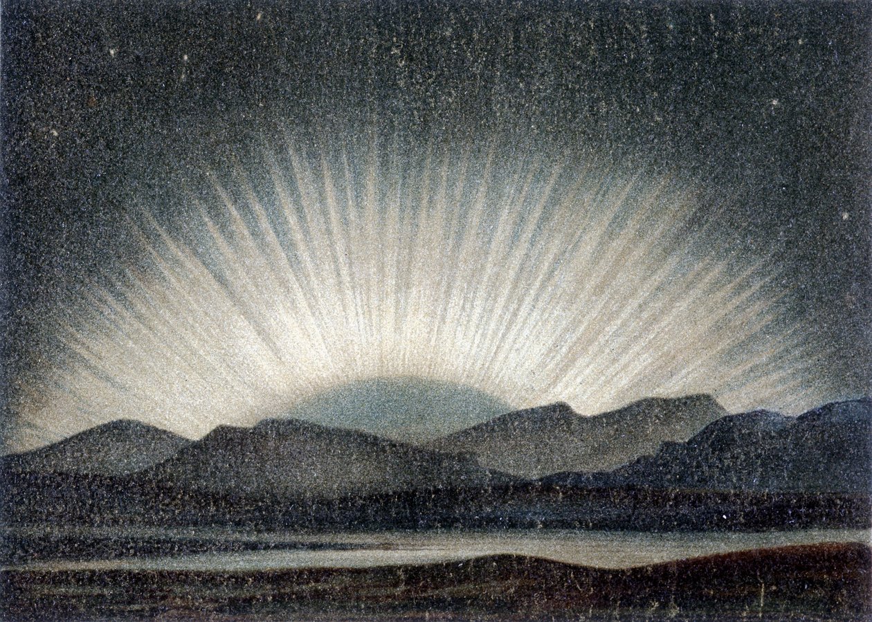 Az 1871. augusztus 6-i Aurora borealis az Edinburgh-i Királyi Obszervatóriumban tanult éjfélkor, holdkeltekor – J. Hann szerint „”General Geology”” alkotó: Unknown artist