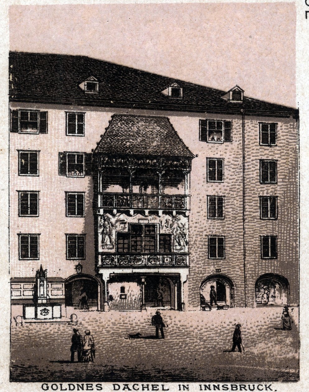 Osztrák Tirol: kilátás az erkélyről innsbrucki Golden Roof (Goldnes Dachel) felirattal. in "" A világ 168 nézetet szemléltet"" Keltezés nélküli (19. század vége) alkotó: Unknown artist