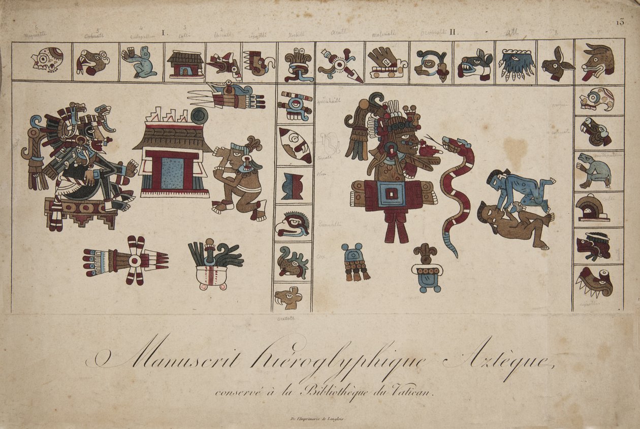 Aztec hieroglyphic manuscript in the Vatican library (lithograph) alkotó: Unknown artist