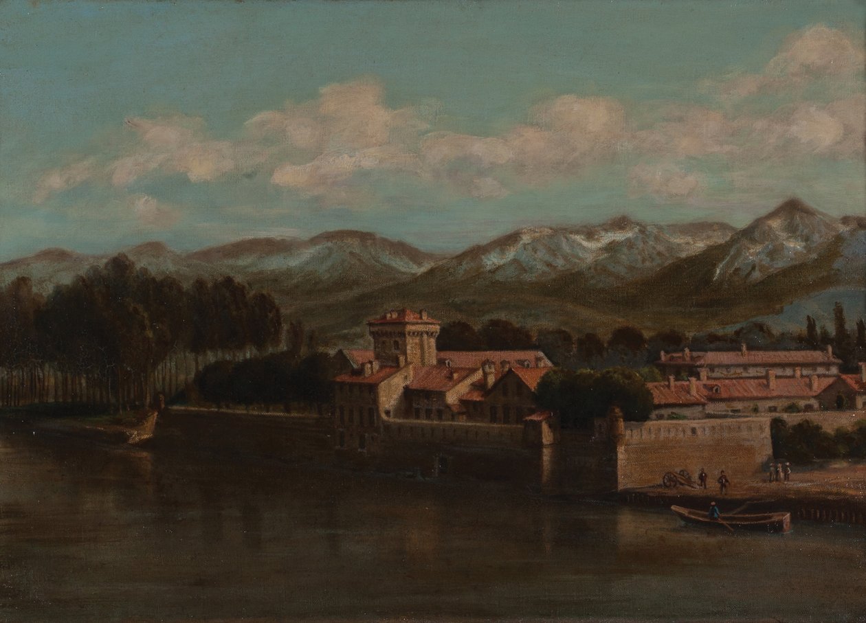 Az Isère partja Grenoble-ban, hegyi kilátás, 1864 (olaj, vászon) alkotó: Unknown artist
