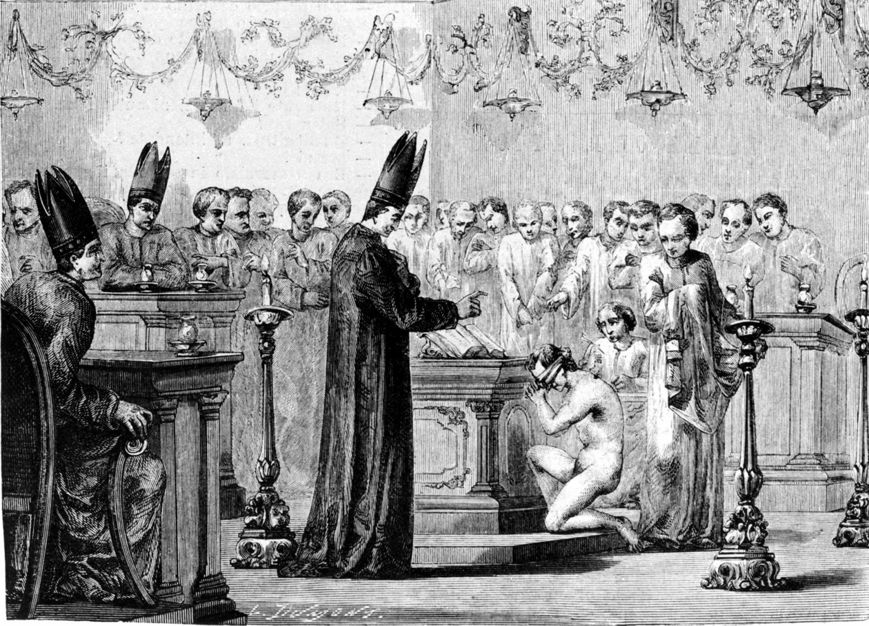 Keresztség a mormonok között. 19. századi metszet. alkotó: Unknown artist
