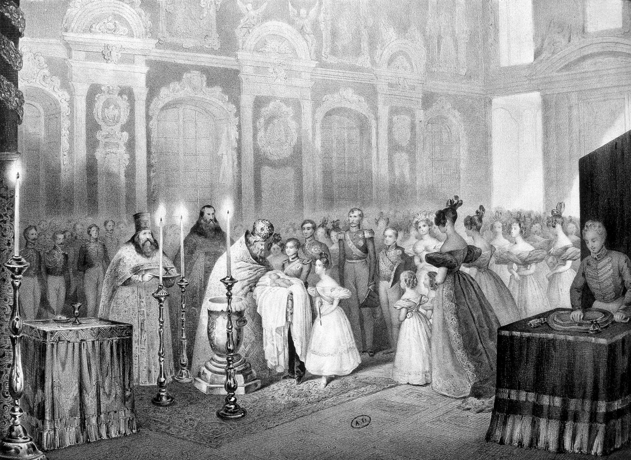 Miklós nagyherceg megkeresztelkedése (leendő Miklós 1.) - metszet alkotó: Unknown artist