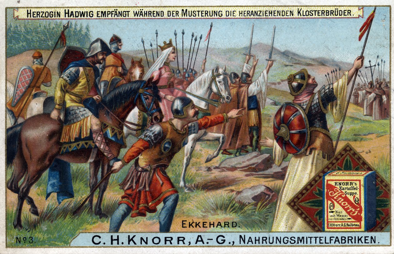 Barbár inváziók – A csapatok áttekintése során Hadwig hercegnő fogadja a háttérben közeledő szerzeteseket. alkotó: Unknown artist