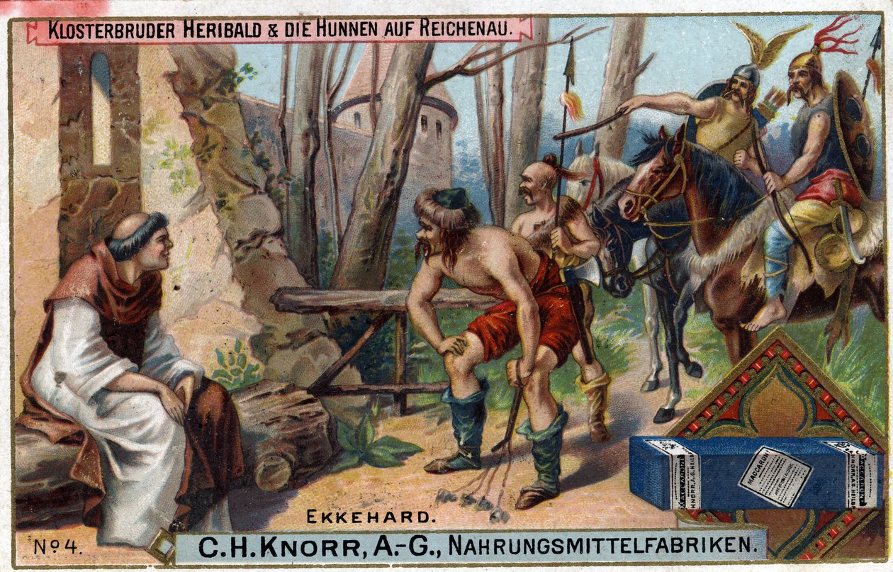 Barbár inváziók - Ekkehard IV St. Gallen (St. Gall) vagy Eckhard, Eckhart (980-1057) erudit, és latin költő. Heribald testvér és a hunok birtokolják a Reichenau-t. Reichenau szigetén csak Heribald testvér, egy egyszerű szerzetes maradt ezalatt alkotó: Unknown artist