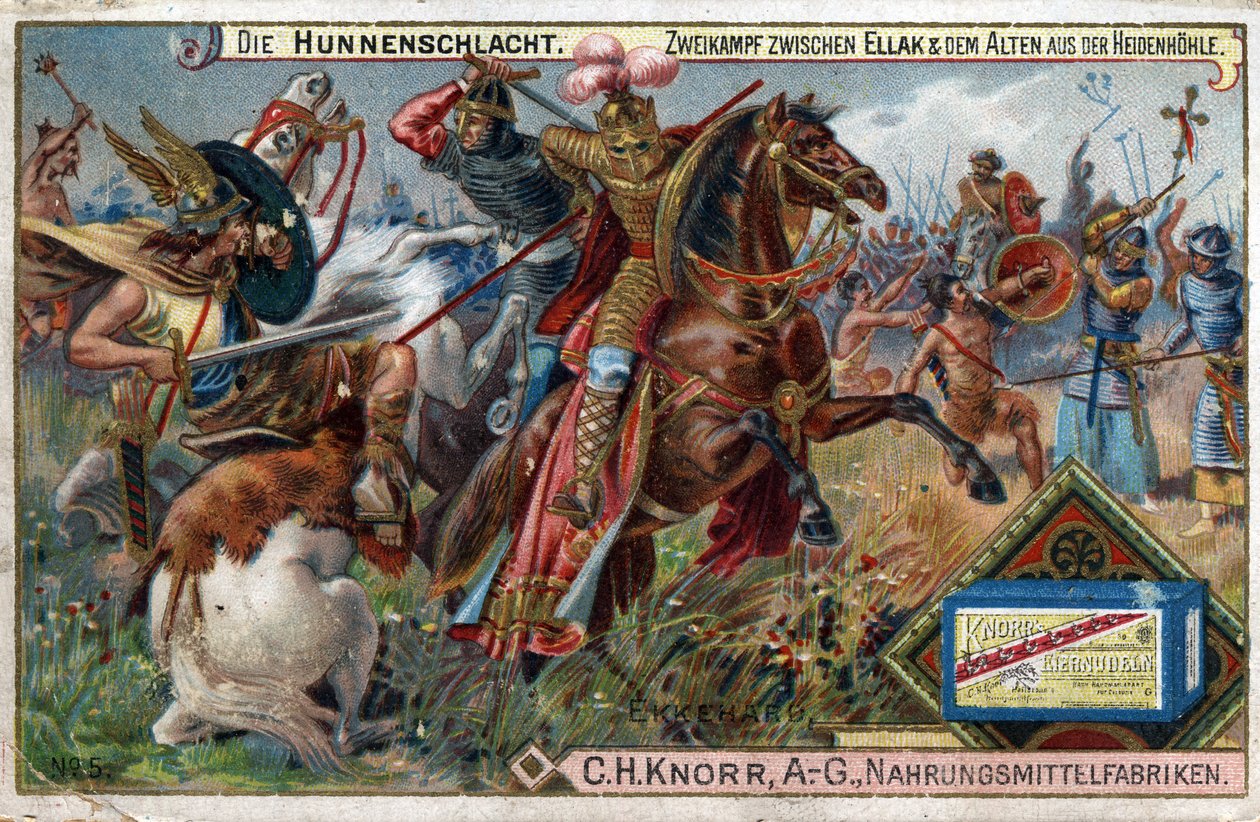 Barbár inváziók – IV. Ekkehard St. Gallen vagy Eckhard története, Eckhart (980-1057) művelt és latin költő. Hunok csatája. Egyedülálló csata Ellak és a Heidenhohle véne között. alkotó: Unknown artist