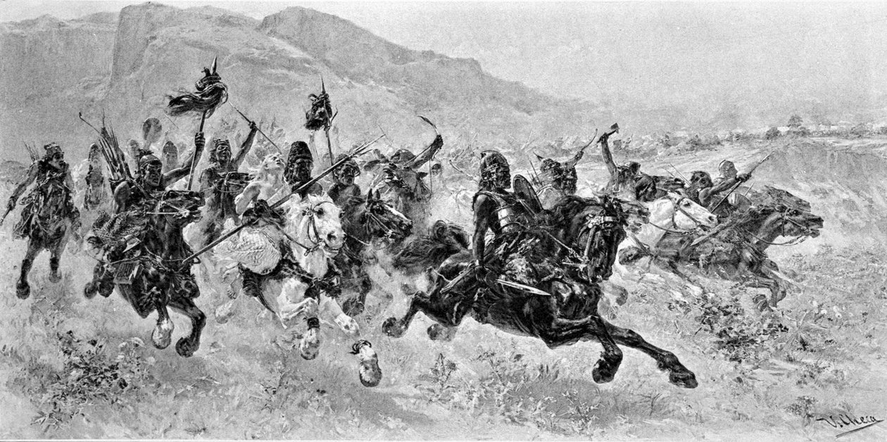 Barbár inváziók – Les Huns – U. Checa metszet alkotó: Unknown artist
