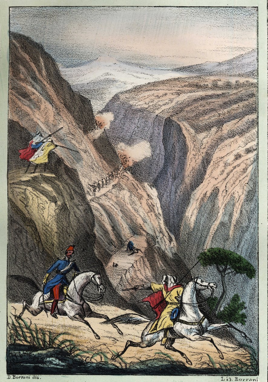 Csata a Mouzaìa-i Teniahnál, az Atlasz-hágónál a francia csapatok és az arab ellenállás között alkotó: Unknown artist
