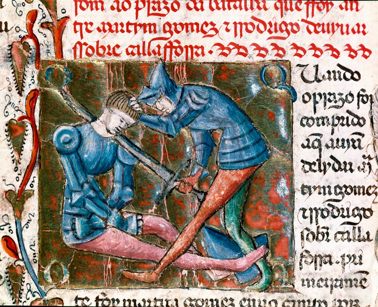 Csata Rodrigo Diaz de Vivar dit Le Cid (1043-1099) és Martin Gomez között. Miniatűr felvétel „Spanyolország krónikái” alkotó: Unknown artist