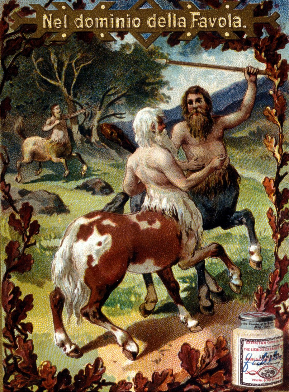 Harc a kentaurok között. Reklámmatrica. század végi kromolitográfia. alkotó: Unknown artist