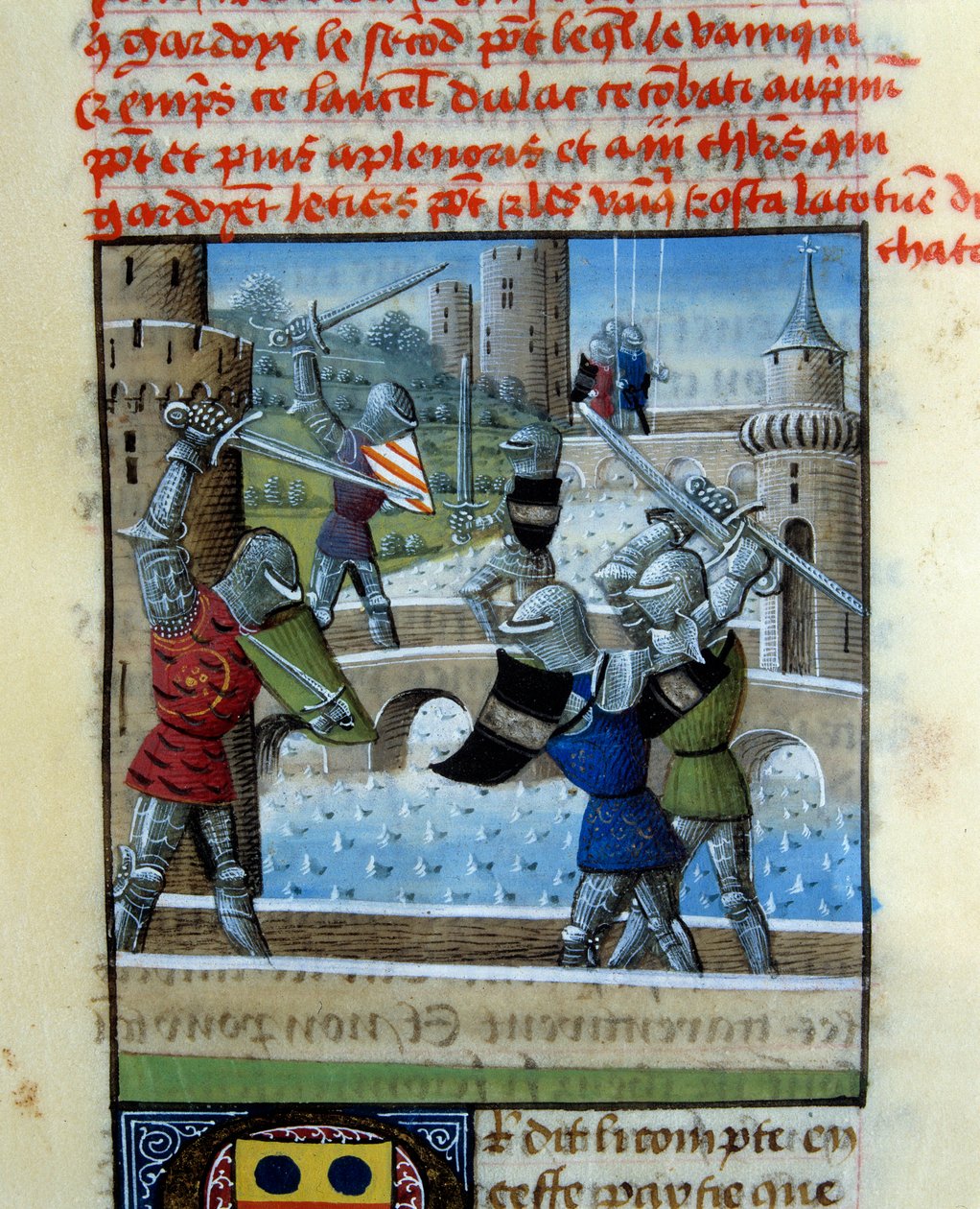 Palamede és Artus lovagok csatája. Miniatűr a „Római Du Grálban” alkotó: Unknown artist