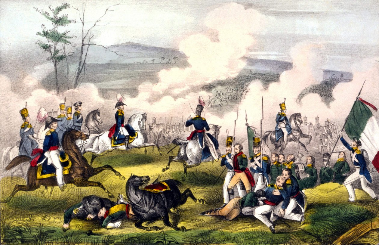 Palo Alto-i csata: 1846. május 8-án 2900 amerikai Taylor és 6000 mexikói Arista tábornok vezetésével. Metszet 19. század. alkotó: Unknown artist