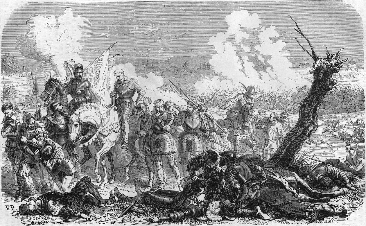 A Saint Quentin-i csata 1557-ben, a Franciaország és a Spanyol Királyság ellen fellépő hosszú háború epizódja. századi Gavure. alkotó: Unknown artist