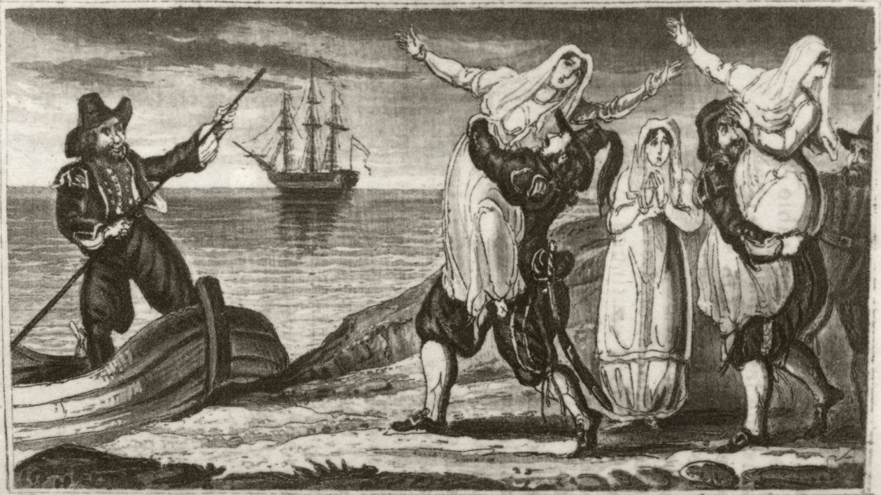 "Csőrös a holland kalóz és legénysége, aki erőszakkal hurcolja el apácákat egy spanyol kolostorból" alkotó: Unknown artist