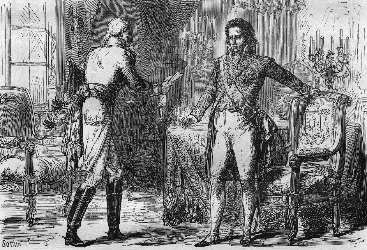 Bernadotte árulása – Jean Baptiste Jules Bernadotte (1763-1844) követet (titkos ügynököt) fogadott Poroszországból Stockholmba, Svédországba december 18-án alkotó: Unknown artist