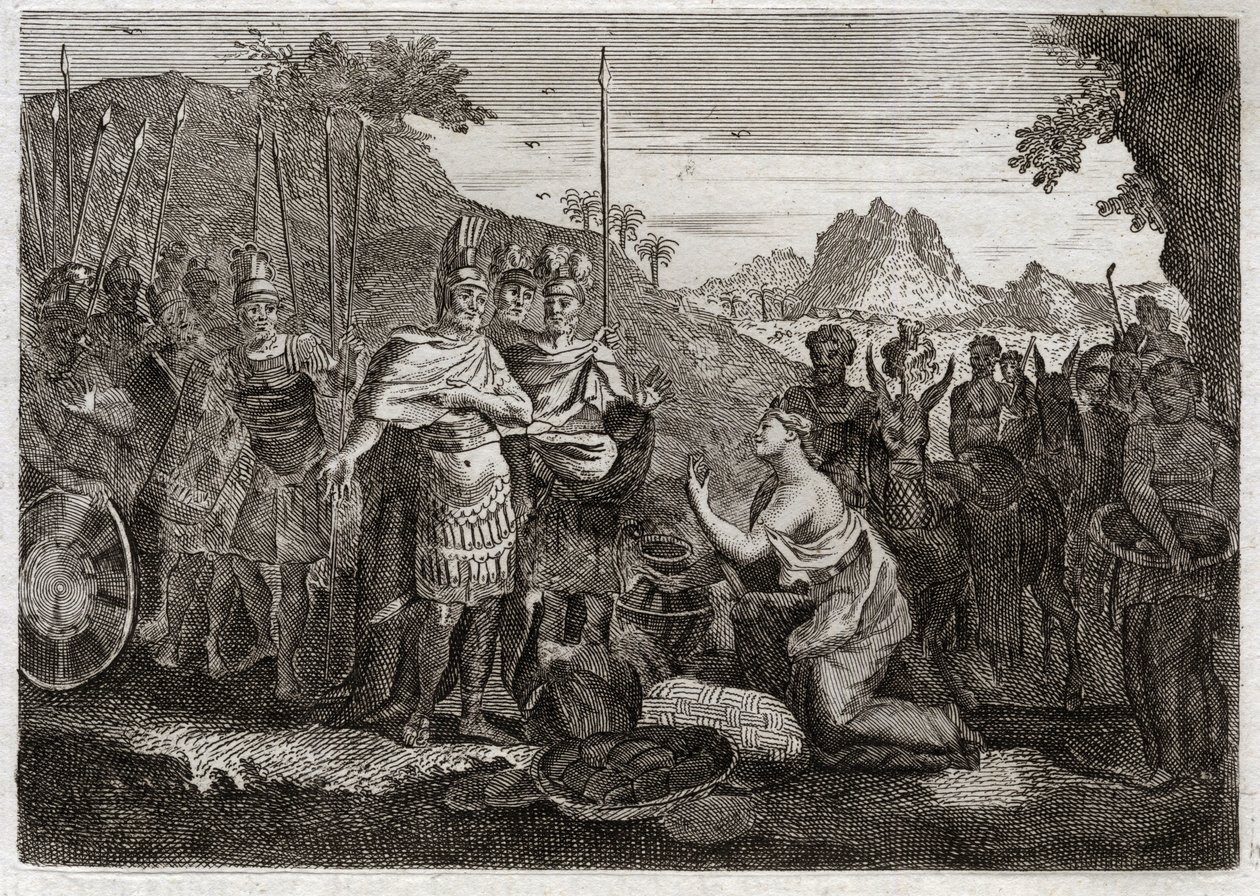 Royaumont Biblia, Ószövetség: Abigail. Abigail, Nábál felesége bölcsességével csillapítja Dávid haragját. Illusztráció 1811-ből. alkotó: Unknown artist