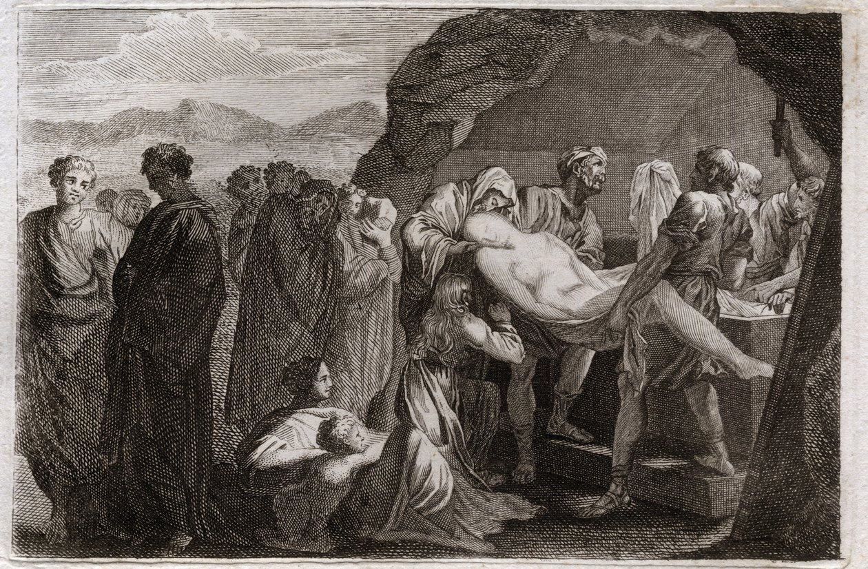 Royaumont bibliája, Ószövetség: Sara halála. Sara (Sarah) meghal. Ábrahám, hogy eltemesse, vett egy sírt Geth városából. Illusztráció 1811-ből. alkotó: Unknown artist