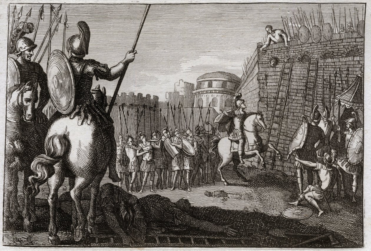 Royaumont Biblia, Ószövetség: Seba halála. És Seba (Seba) felkelt Dávid ellen, és elvette a tíz törzset utána, és Joáb üldözte Ábelát, vagy levágták a fejét egy asszony tanácsa miatt. Illusztráció 1811-ből. alkotó: Unknown artist