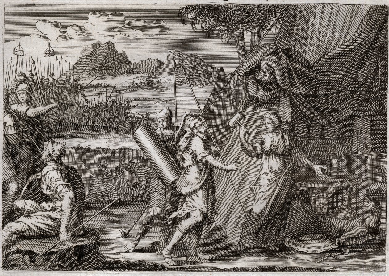 Royaumont Biblia, Ószövetség: Sisara halála. Yael (Jael) megöli a kánai hadsereg Sisra (Sisera vagy Sisara) fejét. Illusztráció 1811-ből. alkotó: Unknown artist