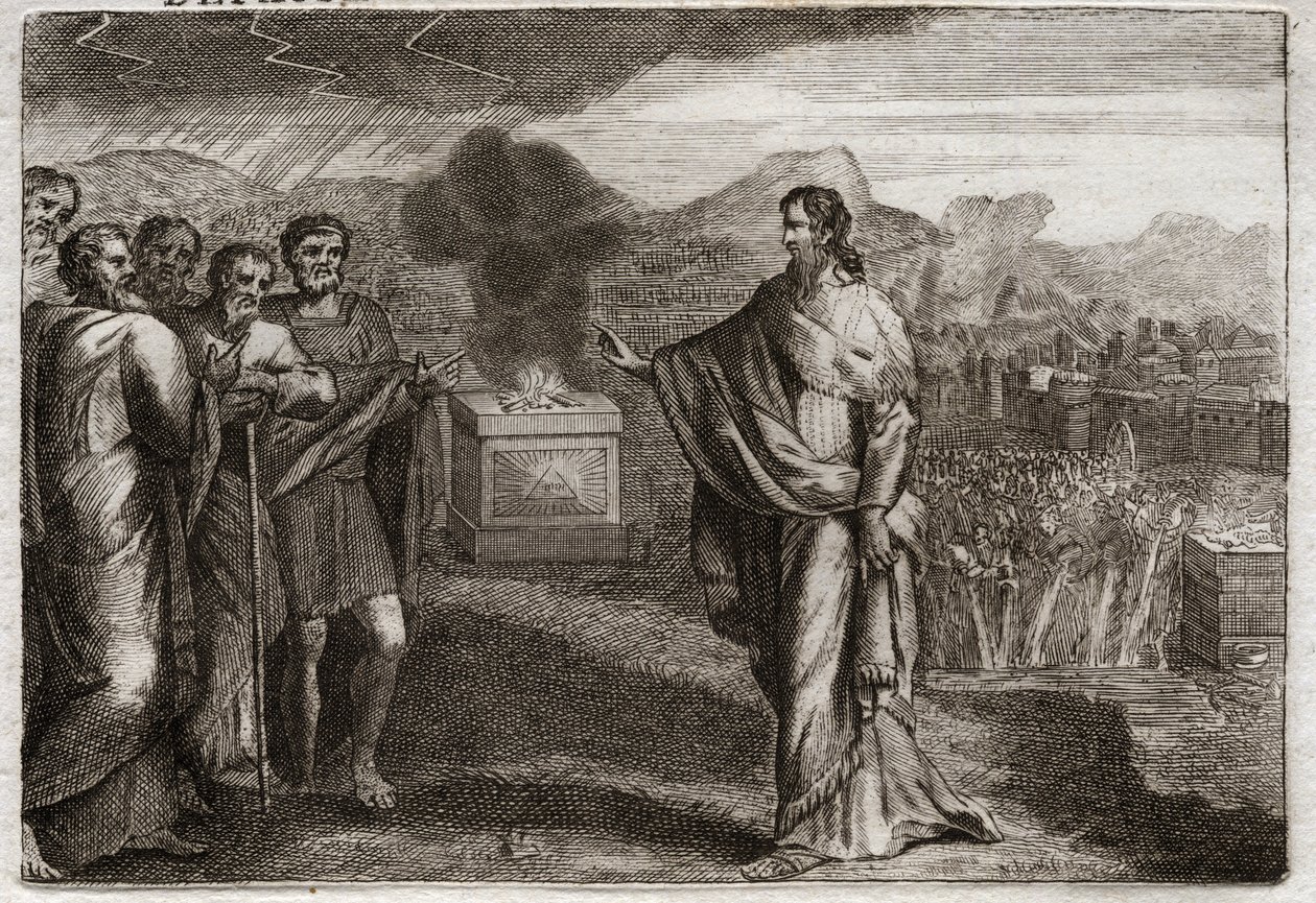 Royaumont Biblia, Ószövetség: A filiszteusok veresége. Sámuel holokausztot ajánl fel Istennek. Aztán a zsidók megvédik a filiszteusokat. Illusztráció 1811-ből. alkotó: Unknown artist
