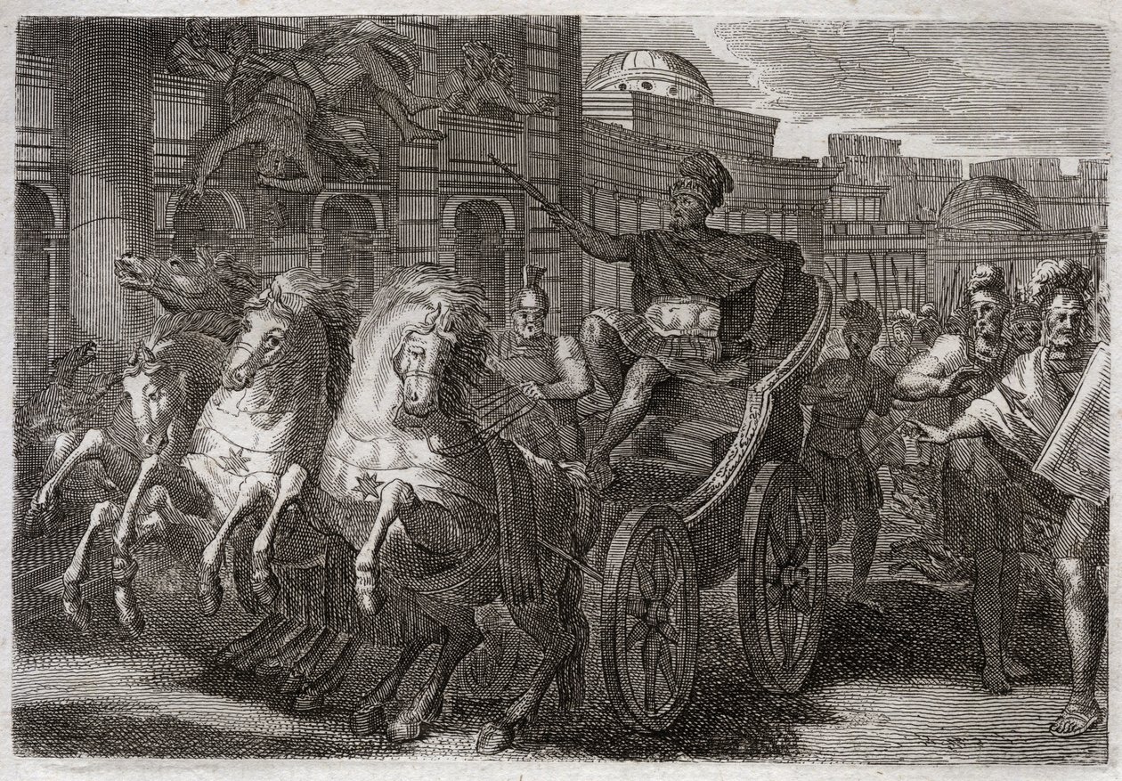 Royaumont Biblia, Ószövetség: Jezabel kutyákat eszik. Jehu kidobta Jezabelt az ablakon, és megette a kutyáktól. Illusztráció 1811-ből. alkotó: Unknown artist