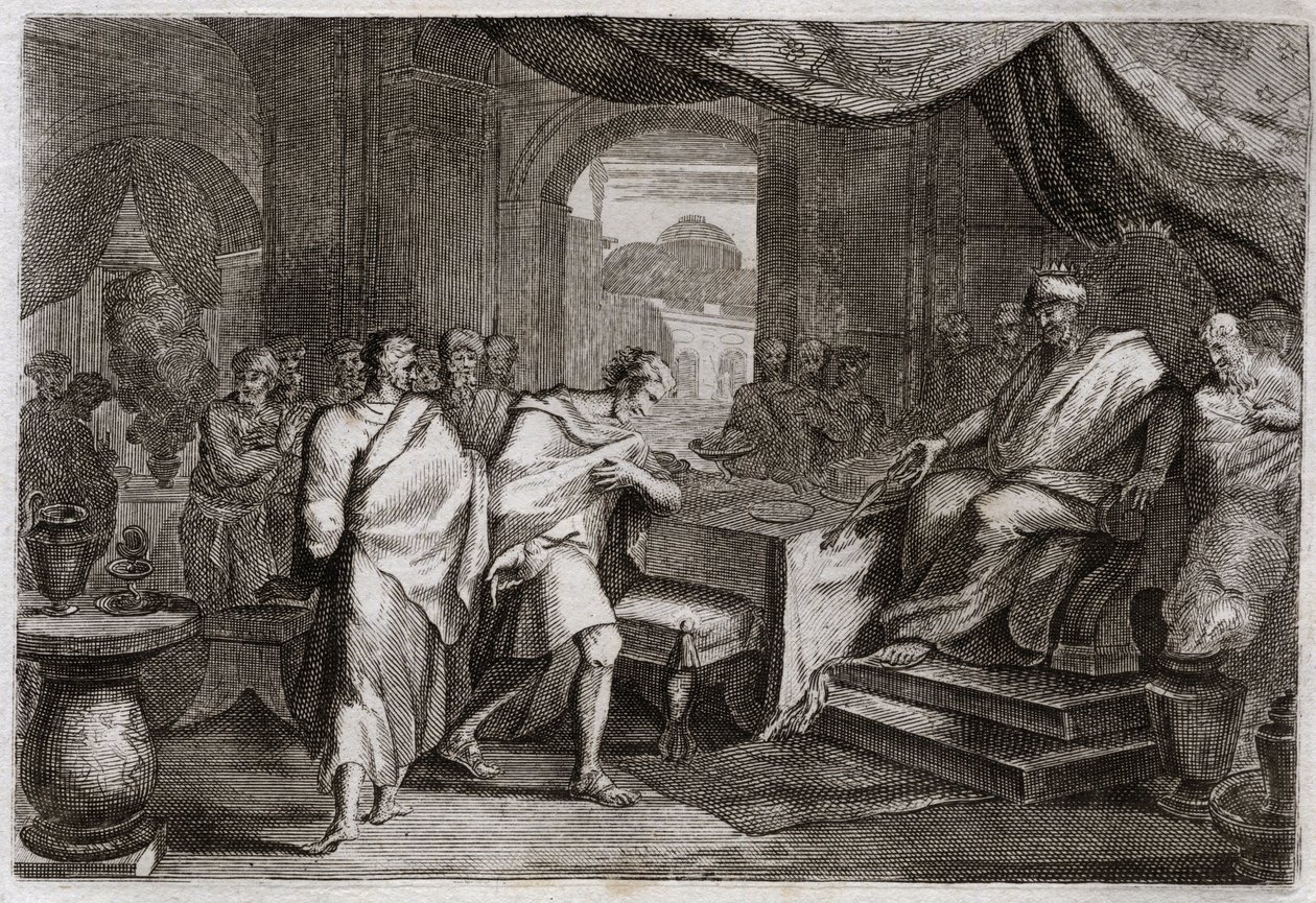 Royaumont bibliája, Ószövetség: Joachim vasat lő. Evilmerodach (Evil Merodac, Evil Merodac), Babilon királya II. Nabukodonozor halála után bánik Joachimommal (Joakim, Joachin, Jechoniah), Júda egykori királyával, és vasalókból rántja, hogy üljön alkotó: Unknown artist
