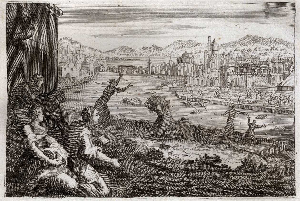 Royaumont Biblia, Ószövetség: Egyiptom szülésznõi. A fáraó az izraeliták fiúgyermekeit a Nílusba veti. Illusztráció 1811-ből. alkotó: Unknown artist