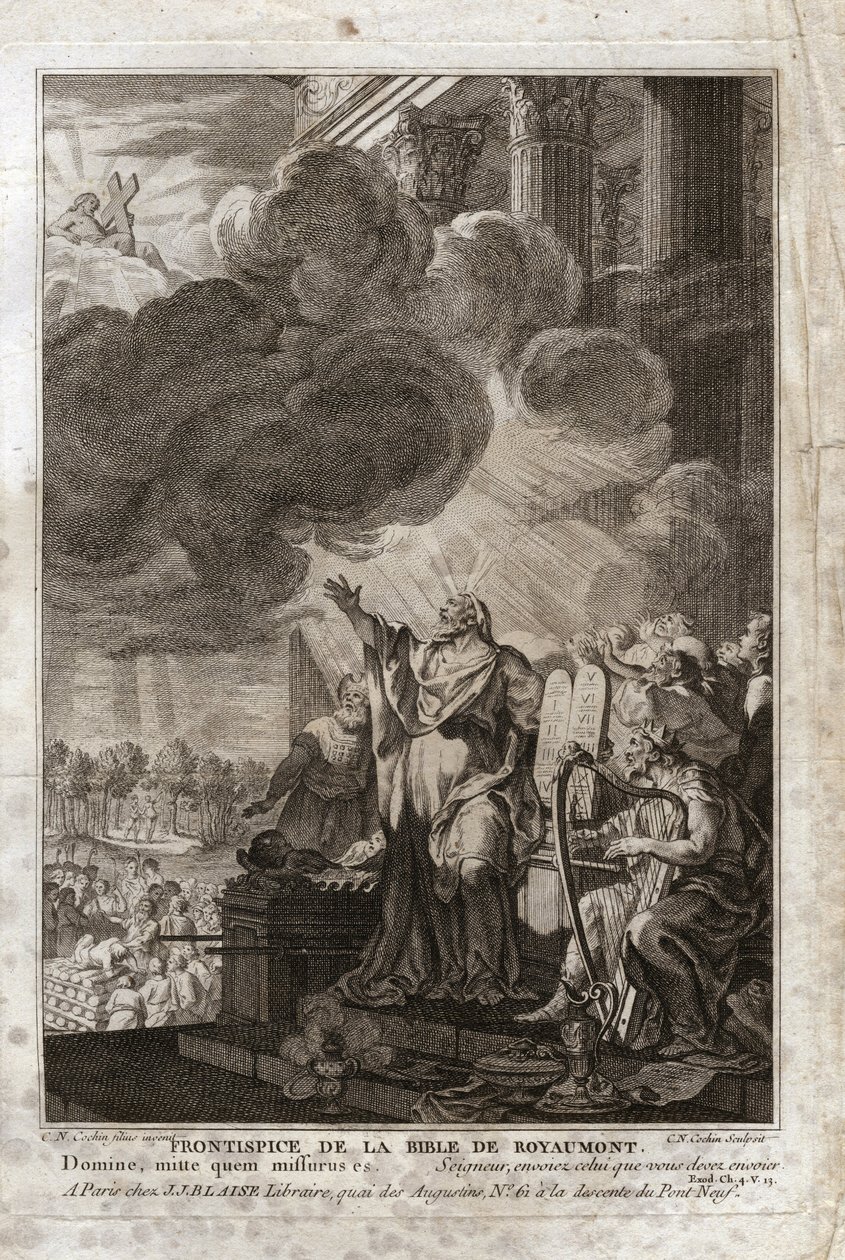 Royaumont Biblia, Ószövetség: Mózes megszólítja Istent („Uram, küldd el, akit el kell küldened”). Frontispice. Illusztráció 1811-ből. alkotó: Unknown artist