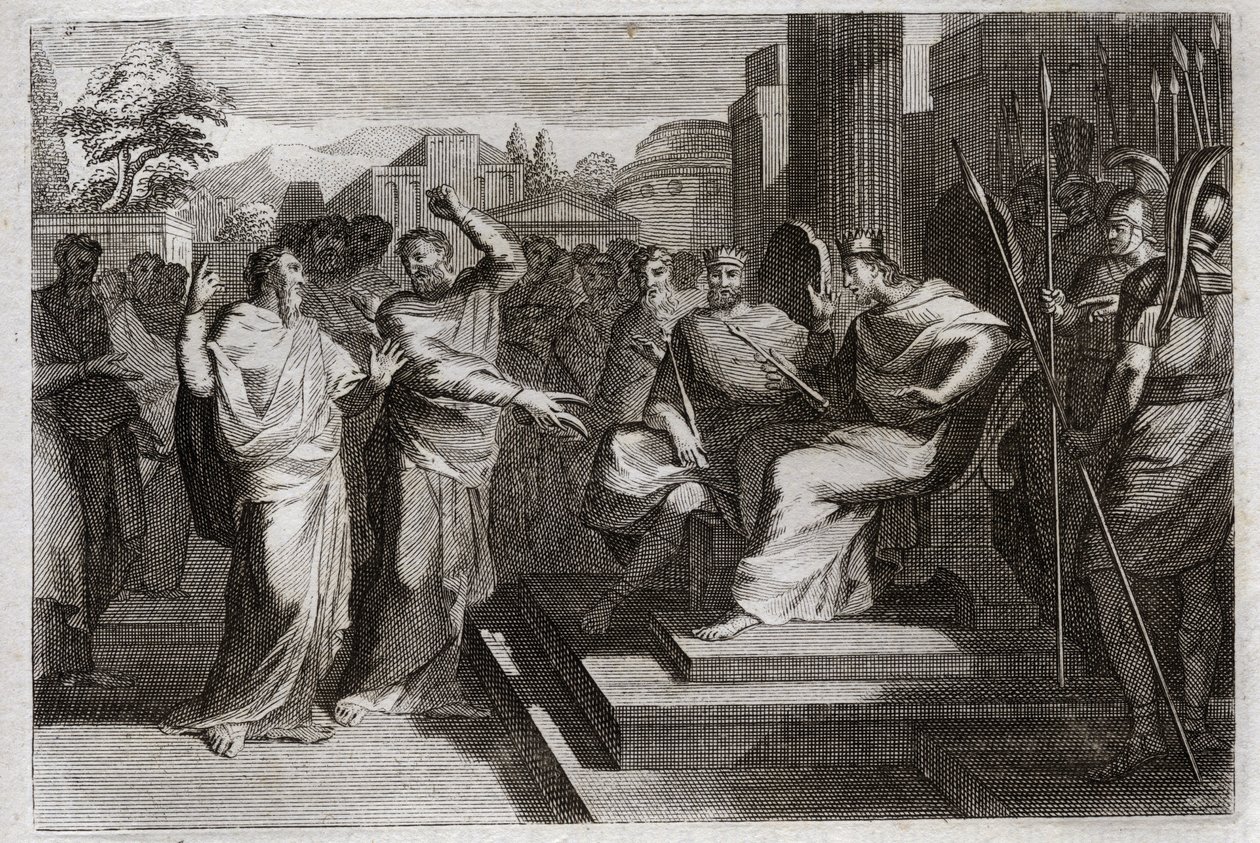 Royaumont Biblia, Ószövetség: Josaphat Piete. Josafát, Júda legjámborabb királya megremegteti a körülötte lévő fejedelmeket, és különféle módokon tanúskodik Isten iránti jámborságáról, amely győzelmet aratott ellenségein. Illustr alkotó: Unknown artist