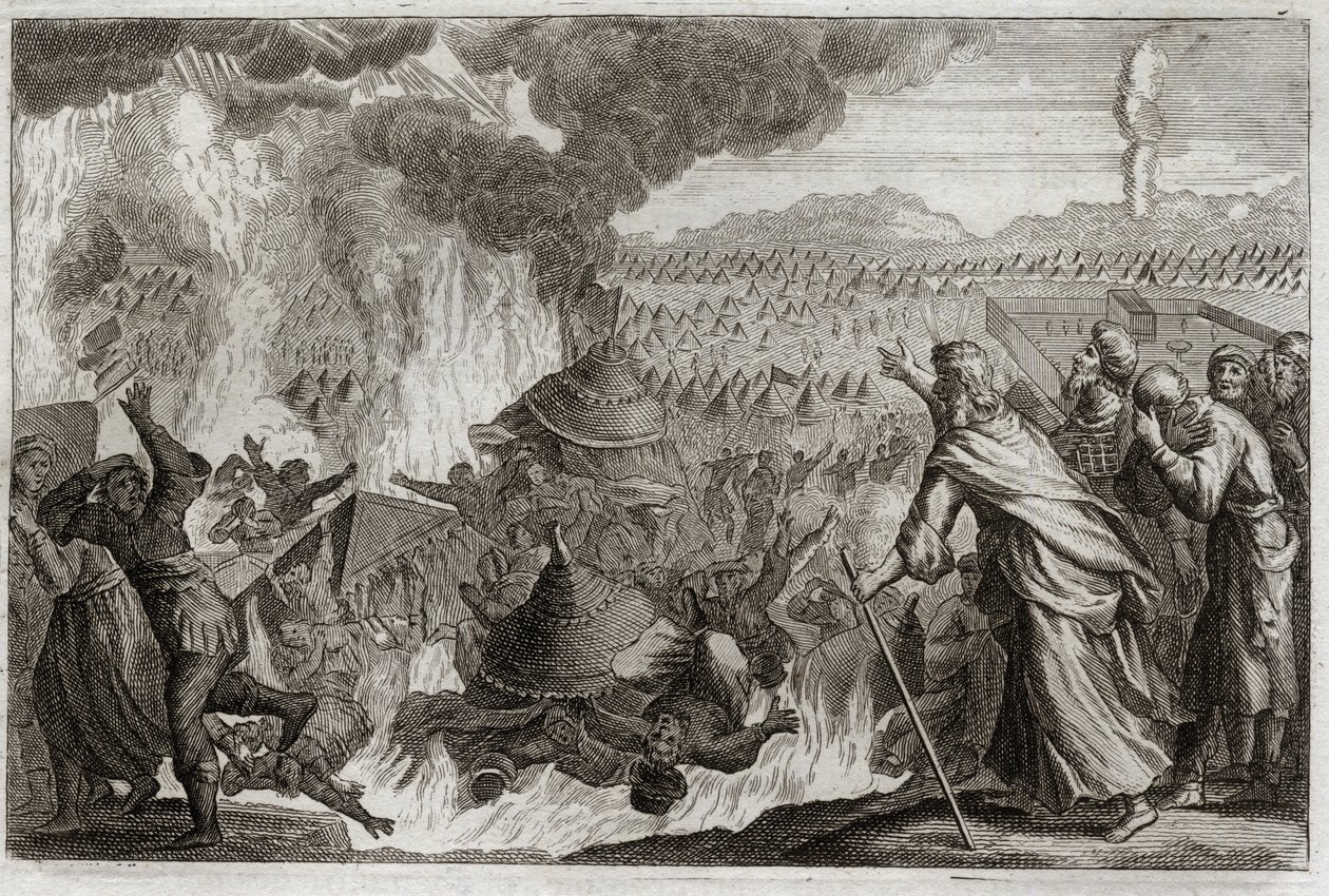 Royaumont Biblia, Ószövetség: Az égi tűz büntetése. Core (Kore), Dathan (Datan, Nathan) és Abriron (Abiram), akik Mózes ellen dünnyögnek, és hatással vannak Pretrise uralkodóra, mind élve elpusztulnak, és a föld megnyílik, hogy felfalja őket. Epizód a alkotó: Unknown artist