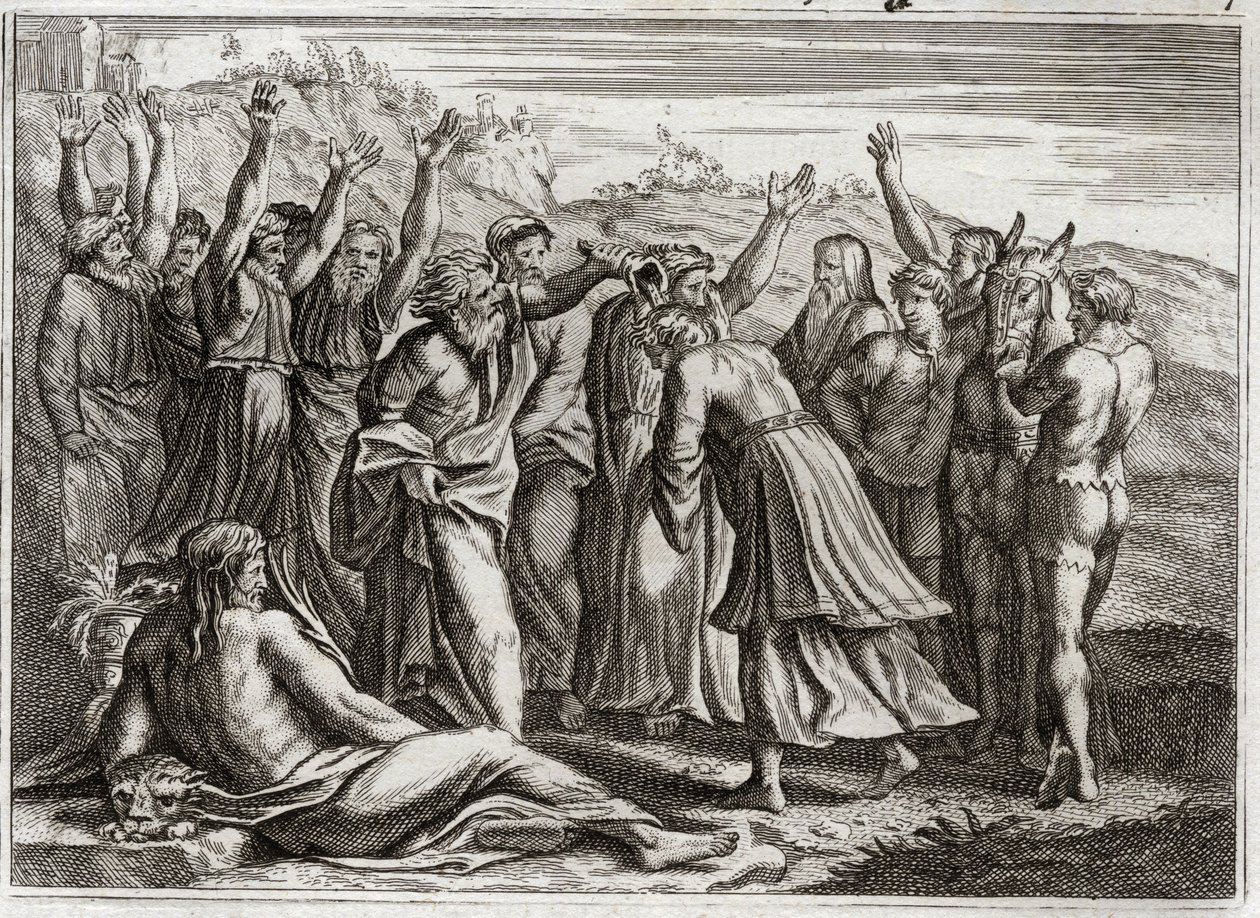 Royaumont Biblia, Ószövetség: Salamon király. Dávid megalapította Salamon királyt Bethsabee és Nátán próféta imáira. Illusztráció 1811-ből. alkotó: Unknown artist