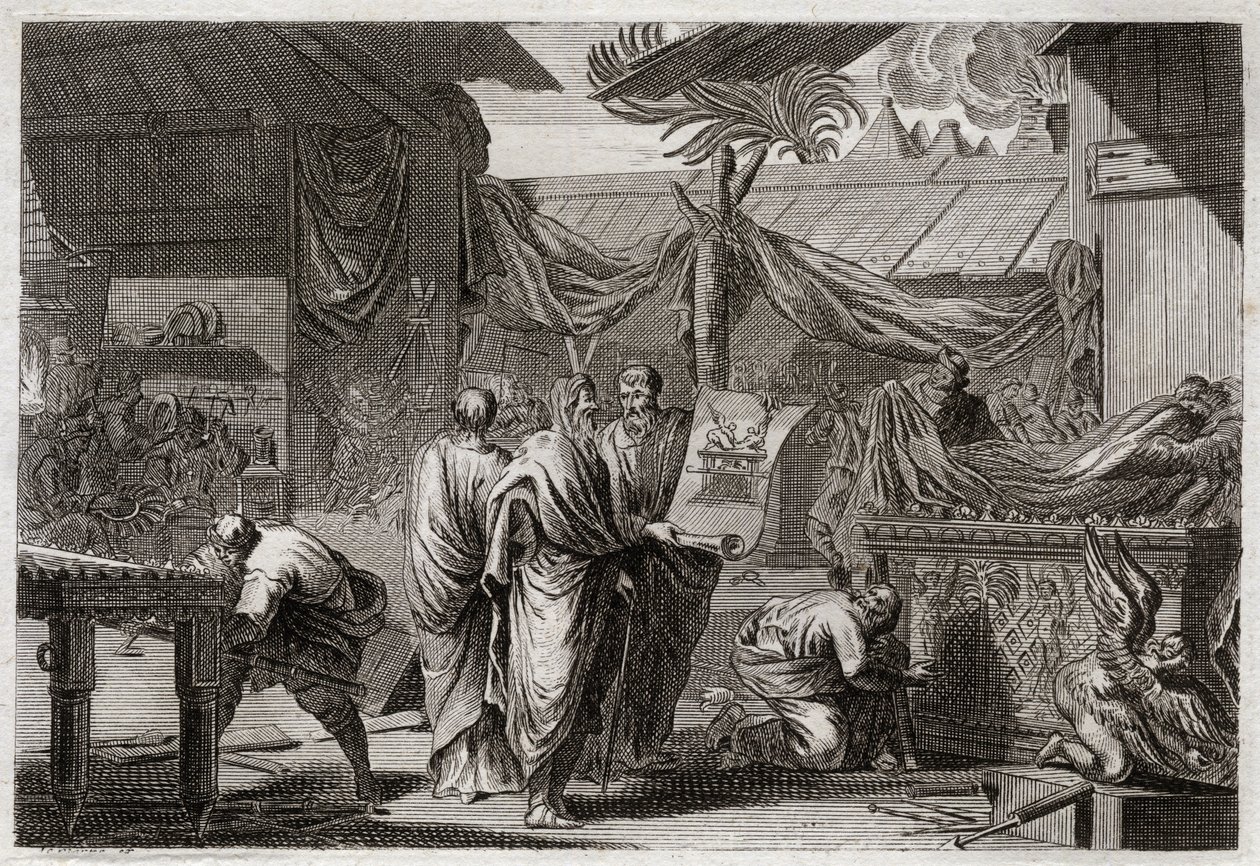 Royaumont Biblia, Ószövetség: A tabernákulum. Mózes felállítja a hajlékot az Istentől kapott rend szerint. Illusztráció 1811-ből. alkotó: Unknown artist