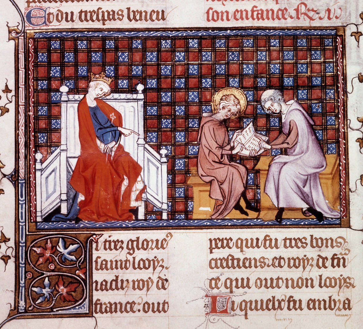 Blanche de Castille, Franciaország királynője (1188-1252), fia, IX. Lajos (1214-1270) oktatását irányítja (Szent Lajos miniatúrája Szent Pátusi Vilmos „Szent Lajos élete és csodái” című kéziratából). alkotó: Unknown artist