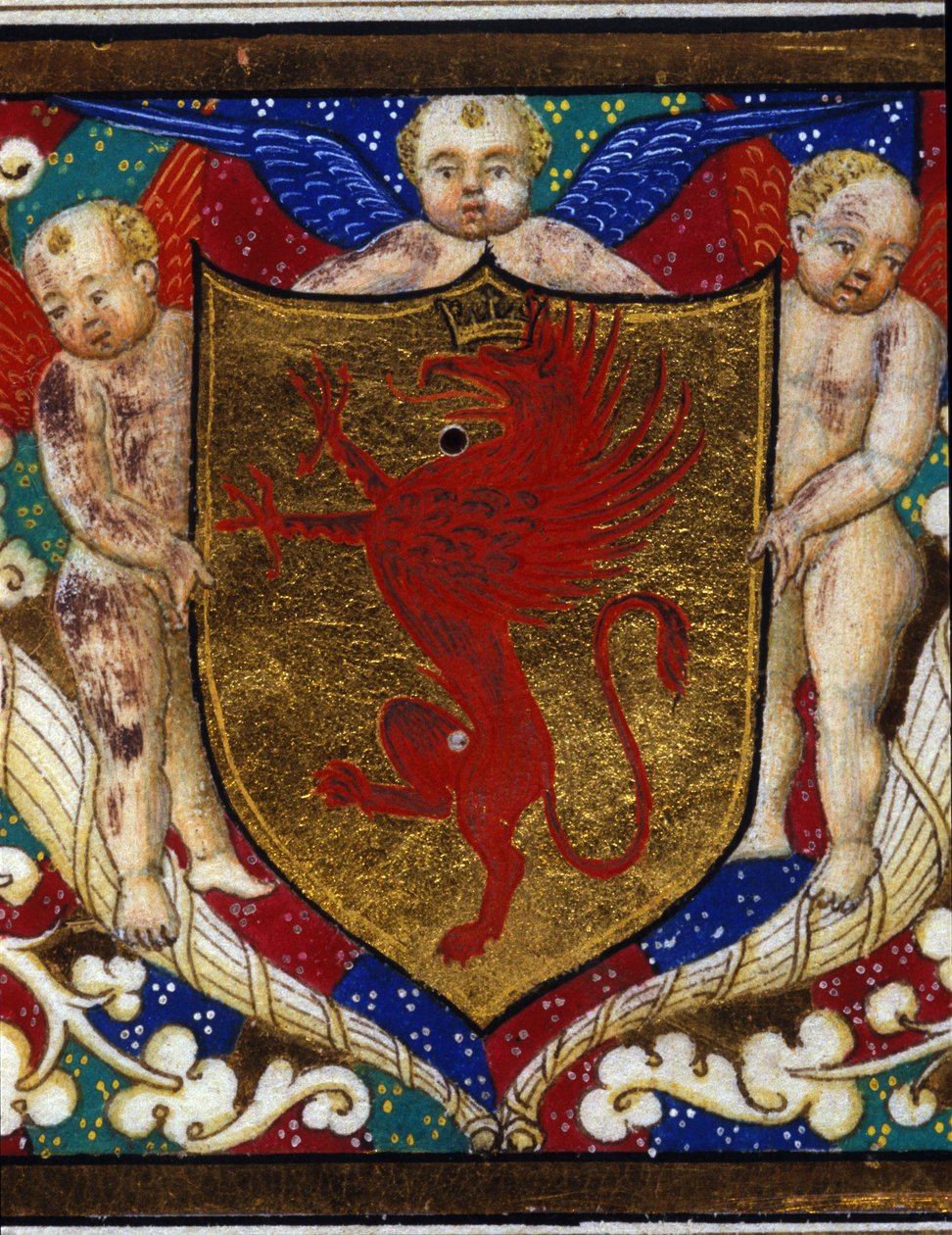 A Blazon griffon koronát díszít arany alapon. Egy miniatűr részlete. alkotó: Unknown artist