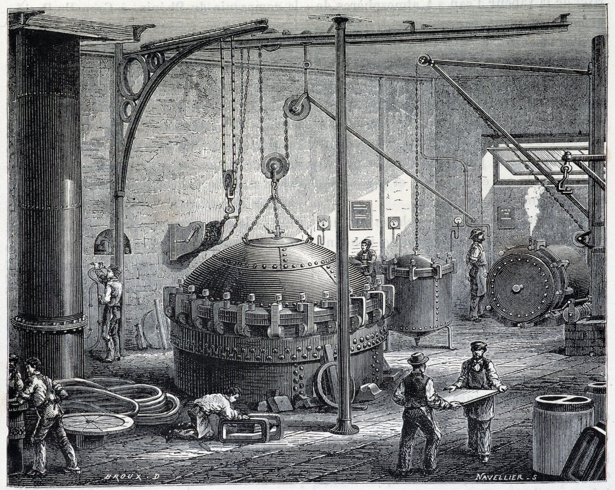 Bojlerek gumi nedves gőzzel történő vulkanizálásához – Louis Figuier „Az ipar csodái” c. alkotó: Unknown artist