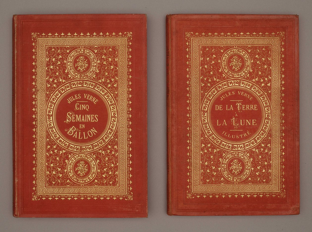 Jules Verne „Öt hét léggömbben” és „A Földtől a Holdig” című könyvborítója alkotó: Unknown artist