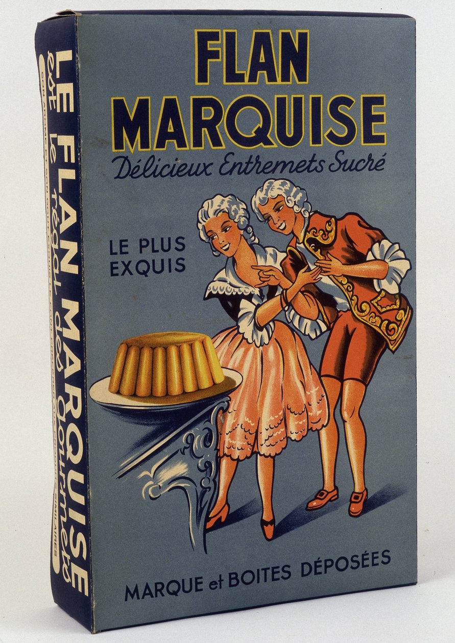 "" Flan Marquise: Ízletes, édes főételek" termék doboza, n.d. 19. század alkotó: Unknown artist